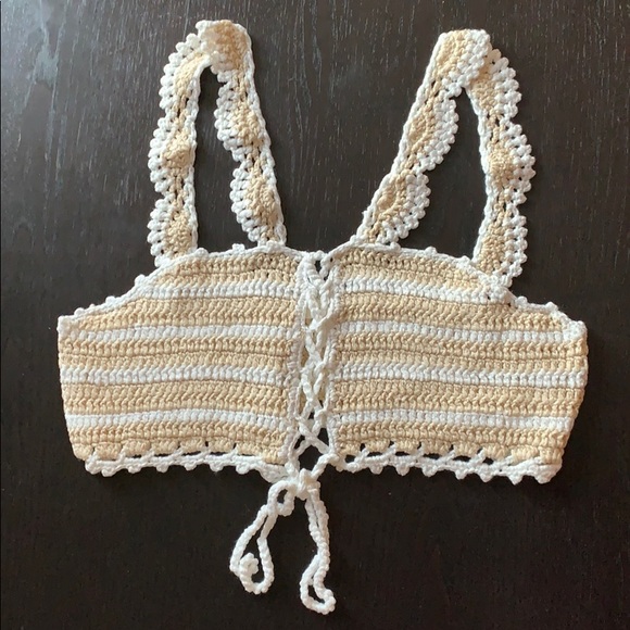 Fashion Nova Striped crochet CROPPED Top M/L - Picture 2 of 7